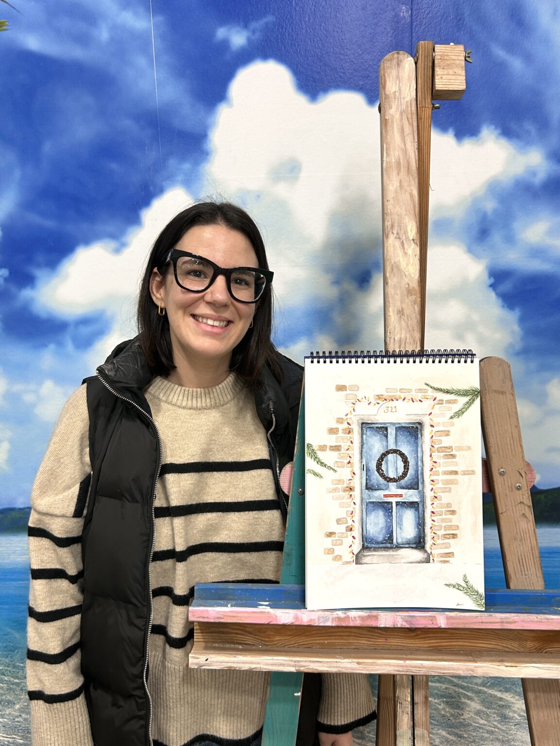 Alumno de nivel avanzado realizando cuadro al óleo en clases de pintura para adultos en Cartagena